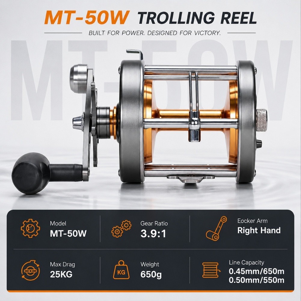 Carretilha de Pesca MT 50W, pa - Trolling Reel avaliação e preço